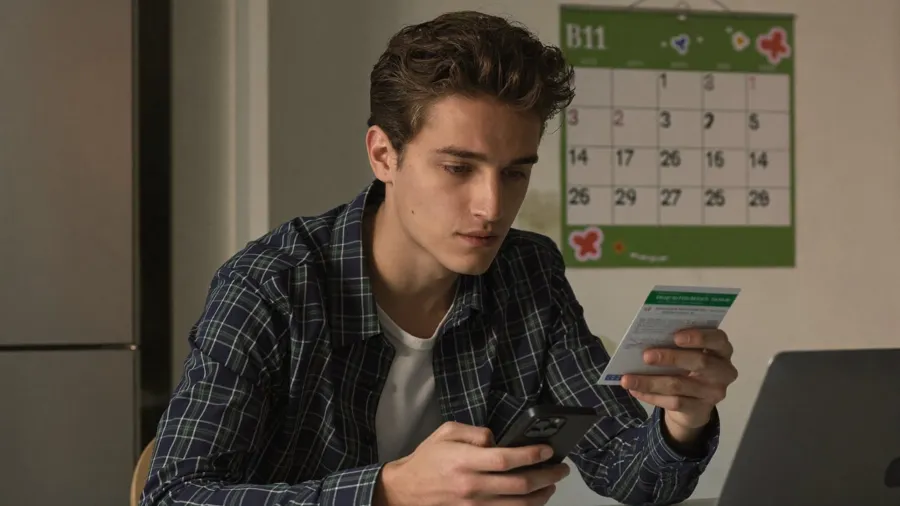 Jeune en Contrat d'Engagement Jeune vérifiant sur son téléphone la date de versement de son allocation CEJ
